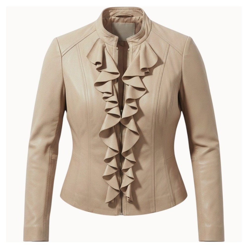 White House Black Market Champagne Metallic Leather Ruffle Peplum Jacket S